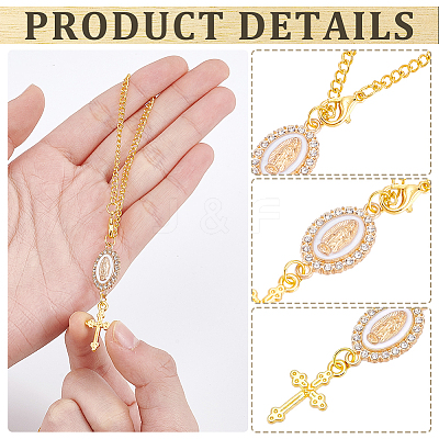 12Pcs Oval with Virgin Mary & Cross Alloy & Iron Pendant Decoration HJEW-NB0002-30B-1