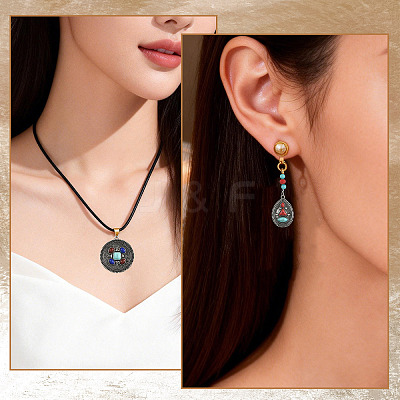 12Pcs 3 Styles Alloy with Dyed Synthetic Turquoise Pendants FIND-SZ0019-79-1