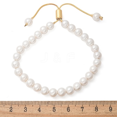 Shell Pearl Beaded Slider Bracelet with Brass Snake Chain BJEW-B066-01B-01-1
