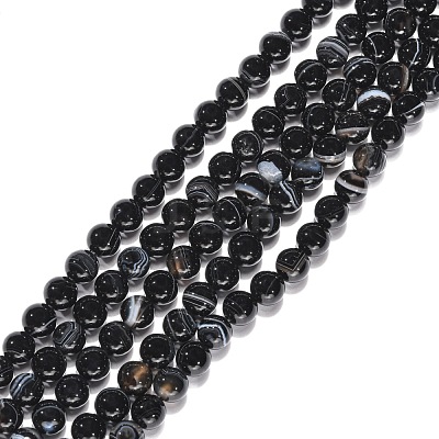 Natural Black Agate Beads Strands G-G391-6mm-01-1
