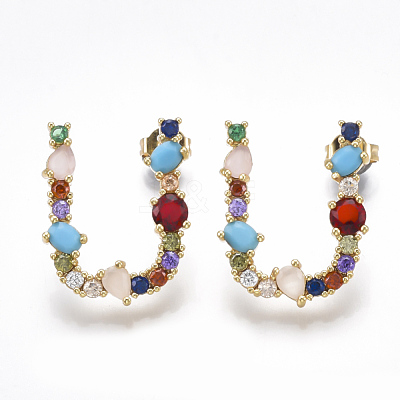 Brass Micro Pave Cubic Zirconia Ear Studs EJEW-S201-41U-1
