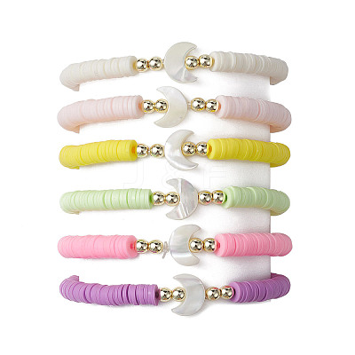 6Pcs 6 Color Polymer Clay Heishi Surfer Stretch Bracelets Set BJEW-JB09732-01-1