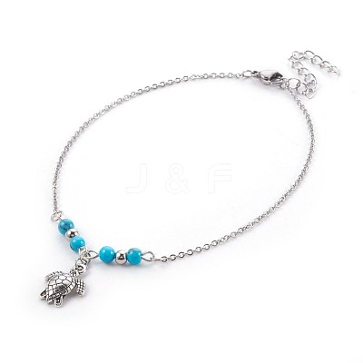 Synthetic Turquoise Charms Anklets AJEW-AN00234-04-1
