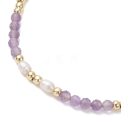 Natural Mixed Gemstone & Cultured Freshwater Pearl & Brass Beads Braided Bead Bracelets for Women BJEW-JB13203-1