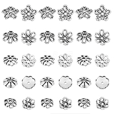 30Pcs 5 Styles 925 Sterling Silver Tibetan Style Beads Caps STER-PH0001-75-1