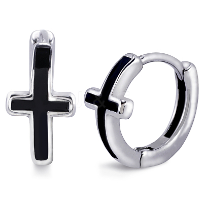 316 Stainless Steel Cross Hoop Earrings for Men Women EJEW-SZ0001-98-1