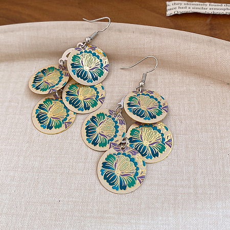 Iron Enamel Flat Round Dangle Earrings for Women WG89132-03-1