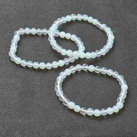 Opalite Beaded Stretch Bracelets BJEW-D446-B-07-1