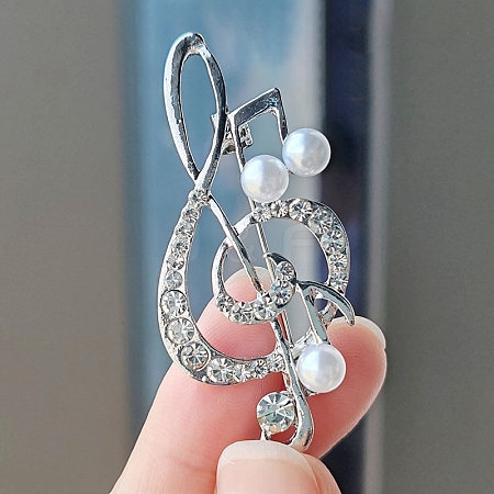 Alloy and Glass Rhinestone Musical Note Brooch PW-WG3A58A-19-1