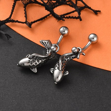 Fish 316 Surgical Stainless Steel Dangle Belly Button Rings EJEW-G416-15AS-1