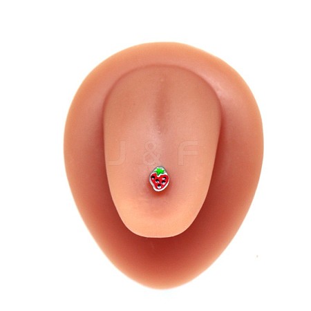 Strawberry Stainless Steel Enamel Straight Barbell 15 Gauge Piercing Tongue Rings for Women Men WG3D6AB-03-1