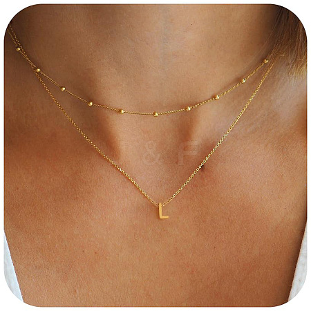 Bohemian Style Stainless Steel Double Layer Initial Pendant Necklaces FS-WGDC616-11-1