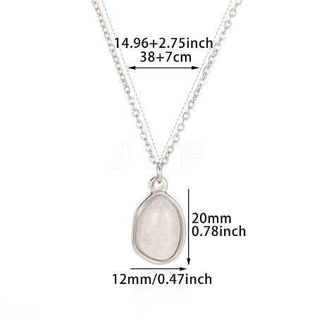 Natural Rose Quartz Irregular Oval Pendant 304 Stainless Steel Cable Chain Necklaces for Women FS-WGF500E-06-1