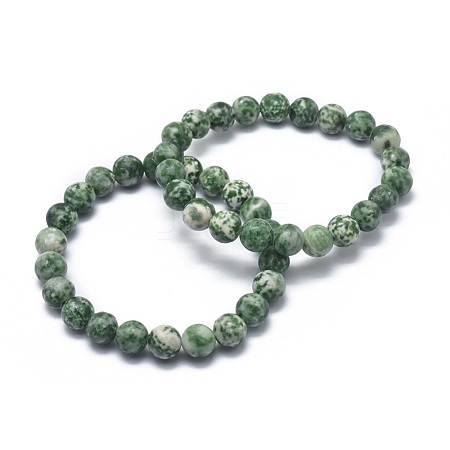 Natural Green Spot Jasper Bead Stretch Bracelets BJEW-K212-C-017-1
