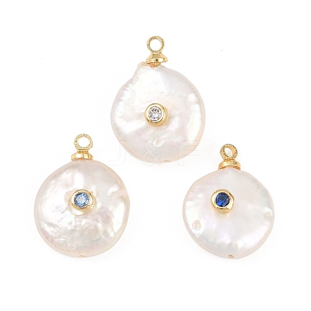 Brass Micro Pave Cubic Zirconia with Natural Pearl Pendants KK-Z146-07C-1
