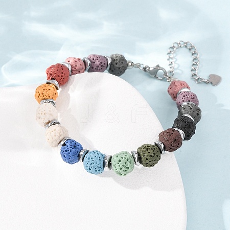 Chakra Dyed Round Natural Lava Rock Beaded Bracelets GG-CBA922D-03-1