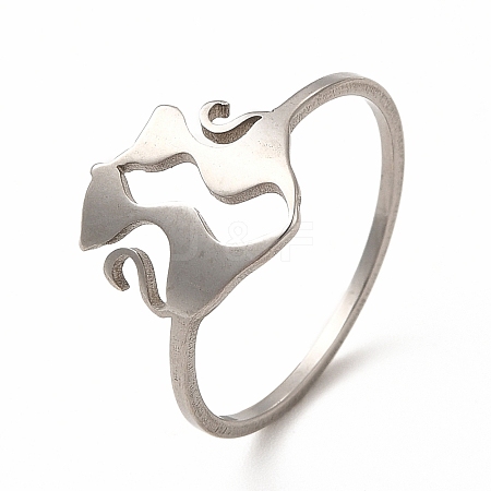 304 Stainless Steel Double Cat Finger Ring for Women RJEW-K239-04P-1