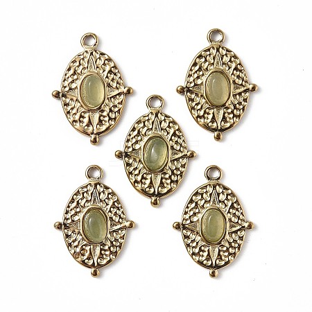 PVD Vacuum Plating 201 Stainless Steel Natural Natural Green Aventurine Pendants STAS-C064-VC915-1