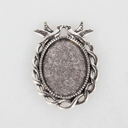 Tibetan Style Alloy Pendant Cabochon Settings X-TIBEP-N003-32AS-1