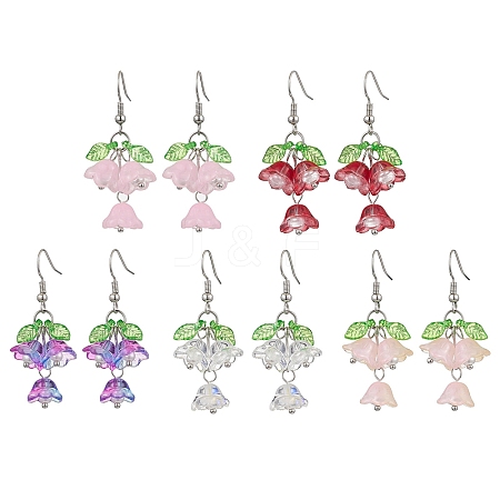 Flower Acrylic & Glass Dangle Earrings EJEW-JE06193-1