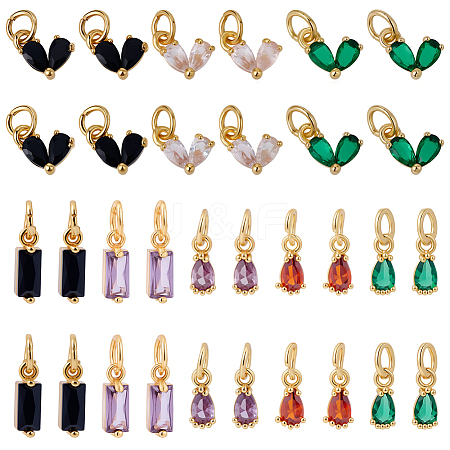 30Pcs 3 Styles Brass Micro Pave Cubic Zirconia Charms ZIRC-SC0001-39-1