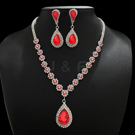 Alloy Rhinestone Pendant Necklaces & Earrings Sets for Women WGE8301-07-1