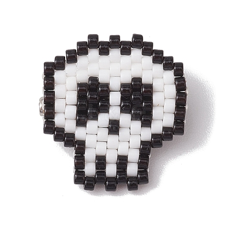 Halloween Skull Glass Seed Beads Brooch JEWB-BR00166-1