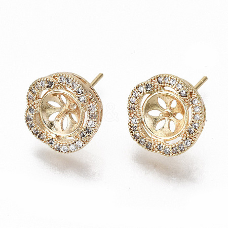 Brass Micro Pave Clear Cubic Zirconia Stud Earring Findings KK-T062-53G-NF-1