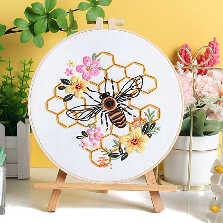 DIY Flower & Bee Pattern Embroidery Kits for Starter PW-WG7B55D-06-1