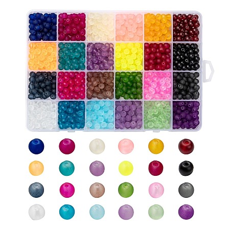 24 Colors Transparent Glass Beads Strands FGLA-X0001-04B-6mm-1