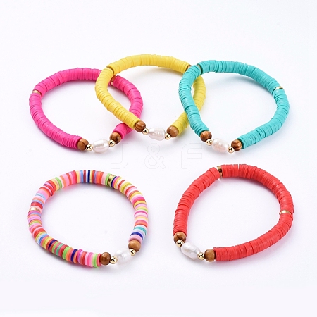 Handmade Polymer Clay Heishi Bead Stretch Bracelets BJEW-JB05095-1