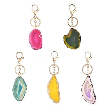 Natural Agate & 304 Stainless Steel Keychain KEYC-JKC01494-1