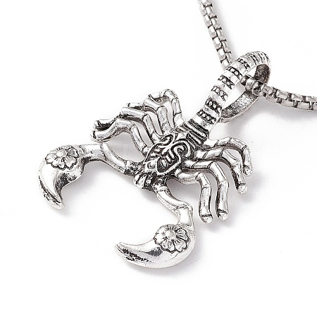 Alloy Scorpion Pendant Necklace with 304 Stainless Steel Box Chains NJEW-C007-02AS-1