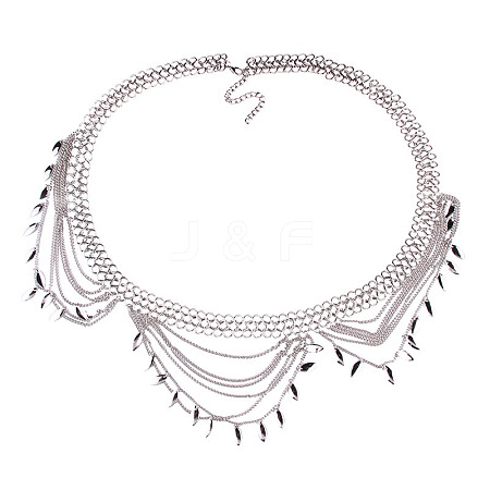 Alloy Curb Chain Leaf Charm Tassel Multi-Layered Waist Belly Chains FS-WGB4872-02-1