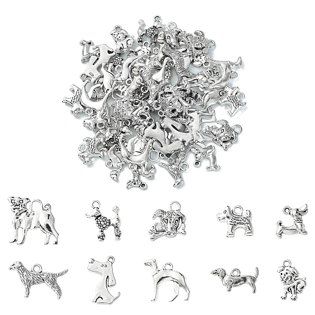 50Pcs 10 Styles Tibetan Style Alloy Dog Charms FIND-YW0004-83-1