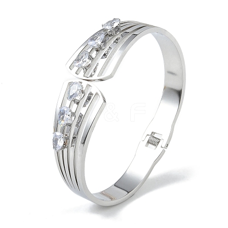 304 Stainless Steel Crystal Rhinestone Hollow Hinged Bangles for Women BJEW-U002-08P-1