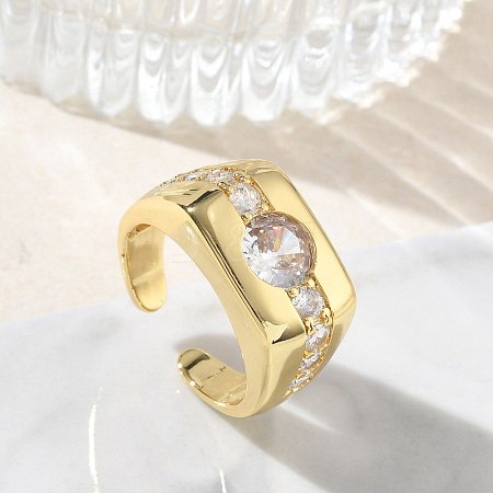 Brass Micro Pave Cubic Zirconia Cuff Open Rings for Women RJEW-L343-06G-1