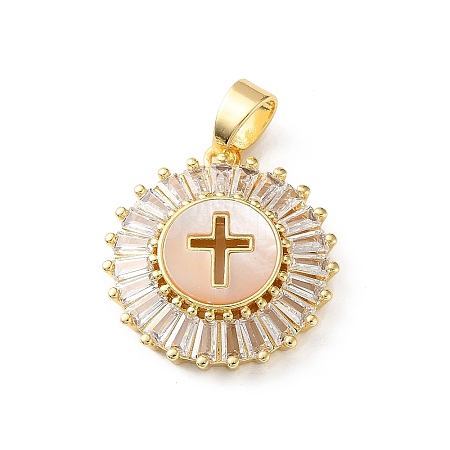 Brass Micro Pave Clear Cubic Zirconia Pendants SH-CBA03AF-14C-G-1