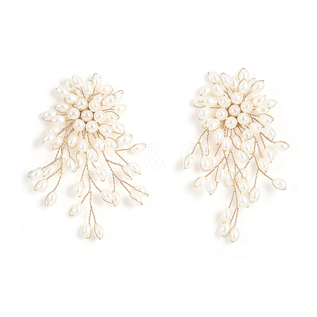 Flower Brass Plastic Pearl Tassel Clip-on Earrings FS-WG7092D-01-1