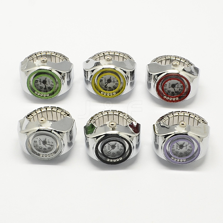 Platinum Tone Iron Stretch Ring Quartz Watches RJEW-R119-14-1