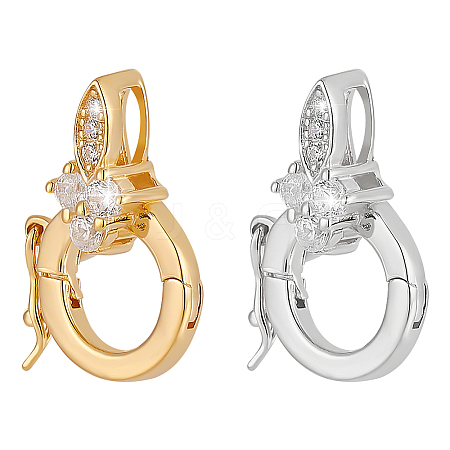 2Pcs 2 Colors S925 Sterling Silver Micro Pave Clear Clear Cubic Zirconia Twister Clasps STER-PH0003-56-1