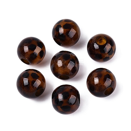 Leopard Print Opaque Acrylic European Beads OACR-N162-18A-1