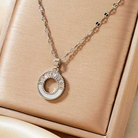 Elegant Fashion Brass Clear Cubic Zirconia Circle Pendant Necklaces for Daily Wear UR9743-1-1