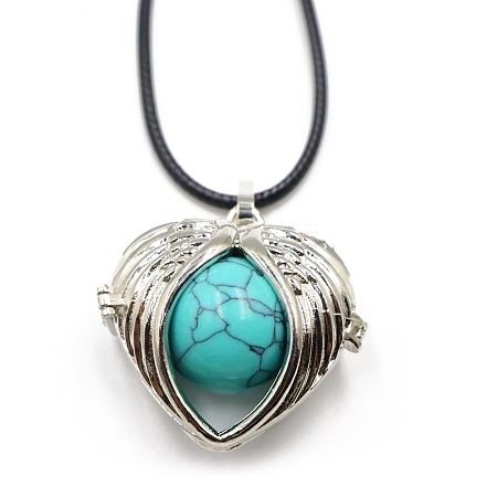 Synthetic Turquoise Cage Pendant Necklaces PW-WG28400-04-1