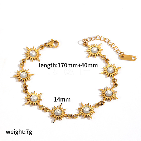 304 Stainless Steel & Cubic Zirconia Link Chain Bracelets for Women WGB2EA6-02-1