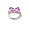 Bowknot Glass Braided Beaded Finger Rings for Women RJEW-MZ00017-5