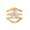 3Pcs 304 Stainless Steel Micro Pave Cubic Zirconia Ring Sets RJEW-S625-01G-3
