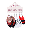3 Pairs Alloy Imitation Leather Rugby Dangle Earrings FS-WG65883-06-1