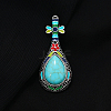 Synthetic Turquoise Musical Instrument Pipa Brooch with Enamel G-PW0007-054C-1