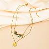 304 Stainless Steel Enamel Evil Eye Heart Pendant Double Layer Necklaces with Synthetic Turquoise for Women WGD59F3-01-4